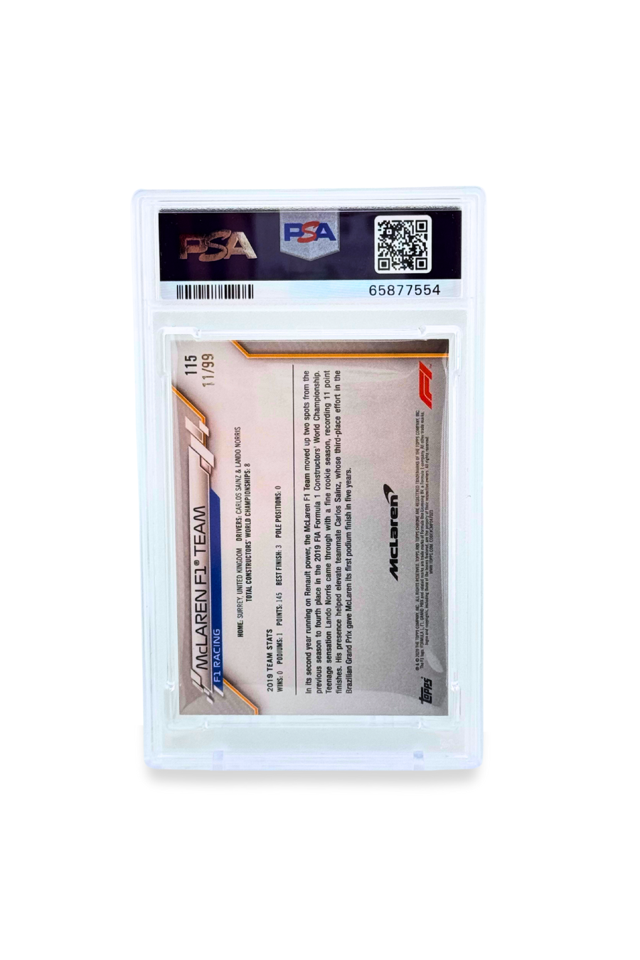 2020 Topps Chrome F1 McLaren Team Logo Sapphire Aqua back