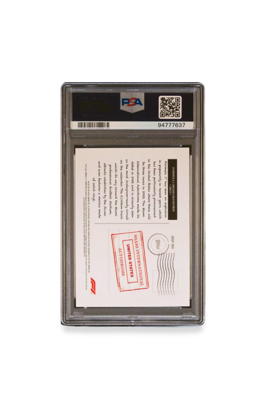Back of 2023 Topps Chrome F1 Miami Grand Prix Art du Grand Prix #ADGPMIA PSA 9