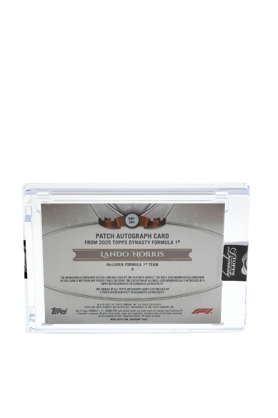 2025 Topps Dynasty Lando Norris Patch Auto #2/10