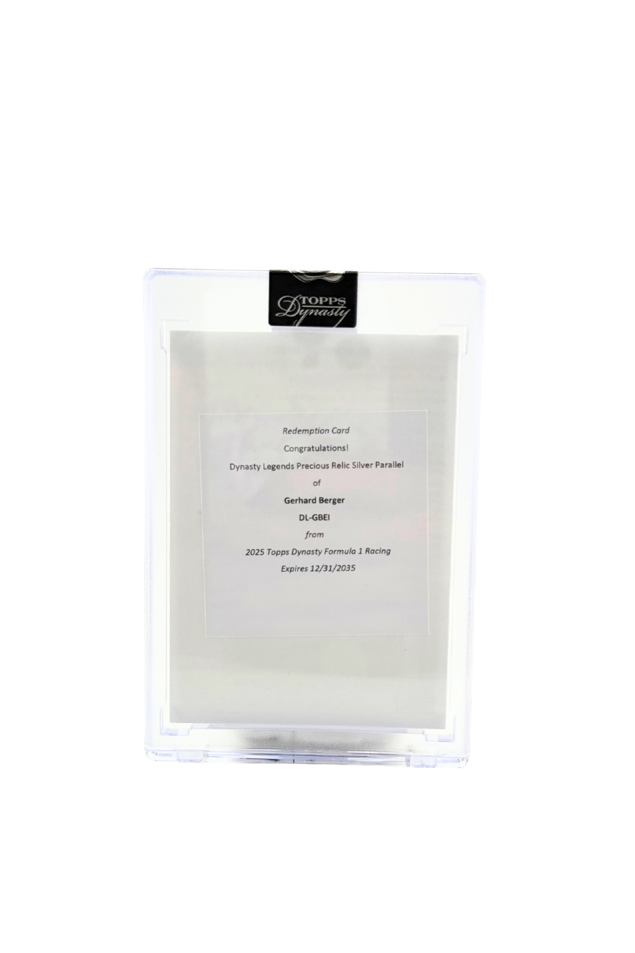 2025 Topps Dynasty Legends Precious Relic Silver Parallel of Gerhard Berger Redemption