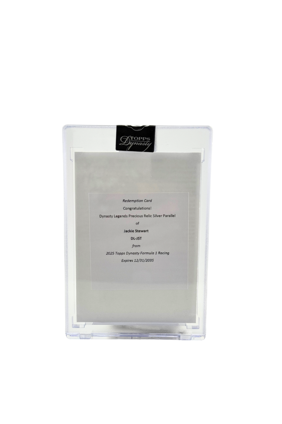 2025 Topps Dynasty Legends Precious Relic Silver Parallel of Jackie Stewart Redemption