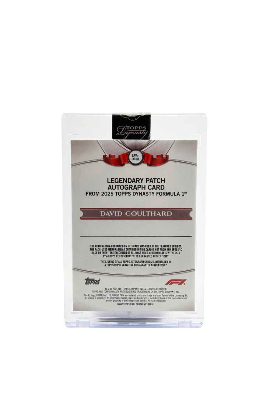 2025 Topps Dynasty David Coulthard Double Patch Auto #1/5