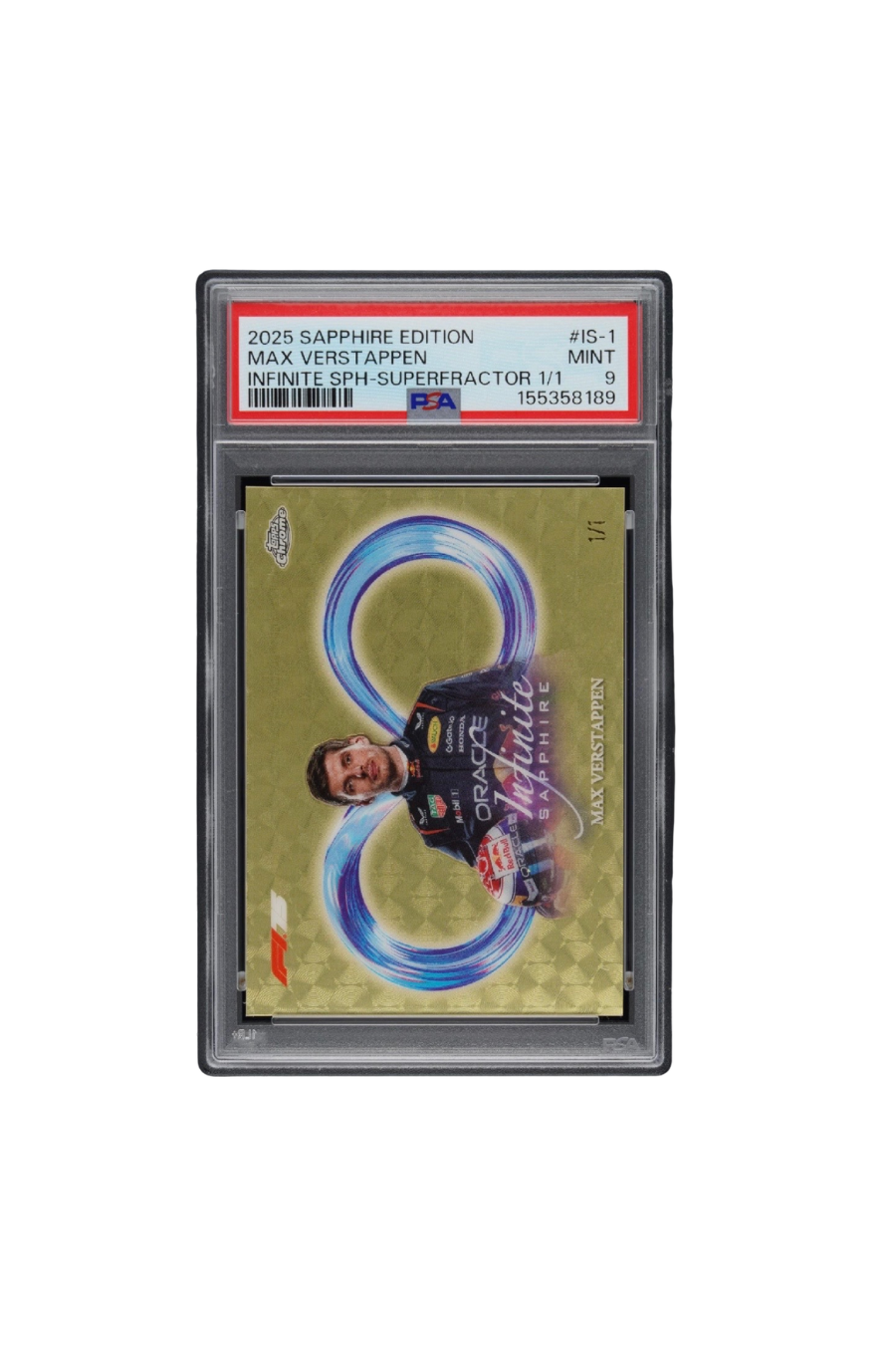 2025 Topps Chrome F1 Sapphire Max Verstappen Infinite Sapphire Superfractor #1/1 PSA 9
