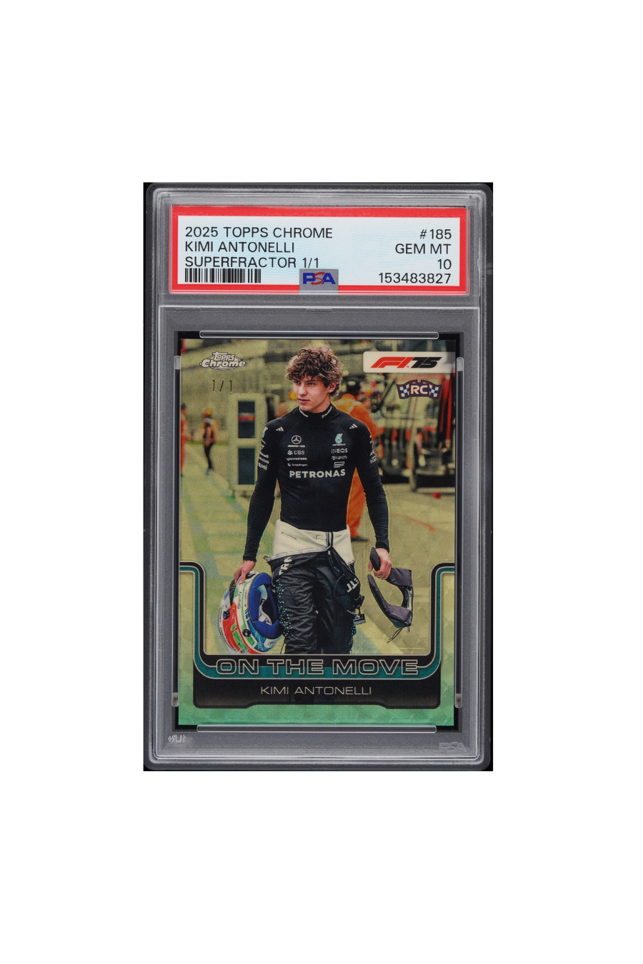 2025 Topps Chrome F1 Kimi Antonelli Superfractor On The Move #1/1 PSA 10