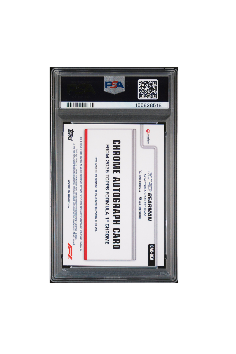 2025 Topps Chrome F1 Sapphire Oliver Bearman Orange Auto #3/25 PSA 9