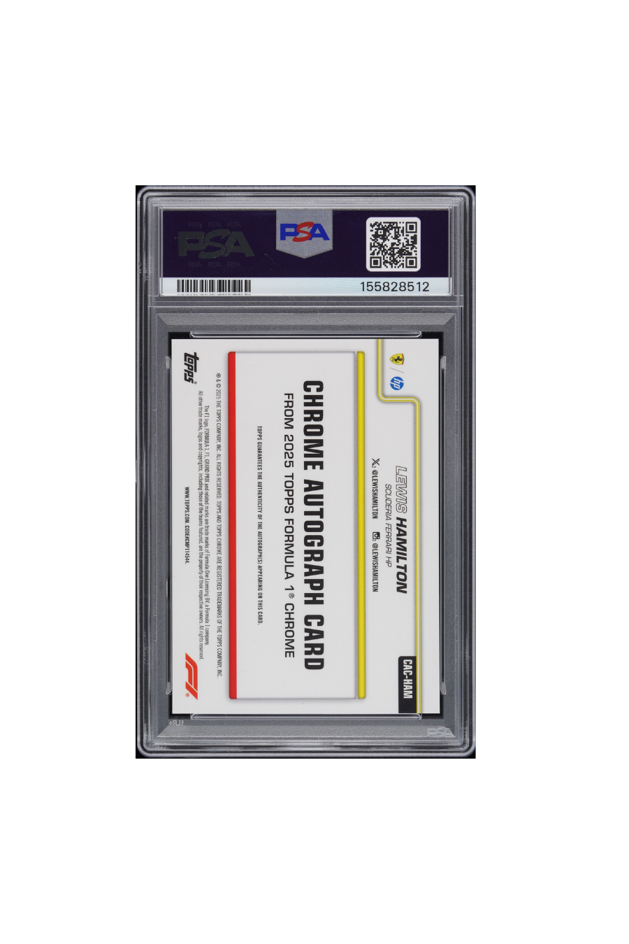 2025 Topps Chrome F1 Sapphire Lewis Hamilton Orange Sapphire Auto #6/25 PSA 10
