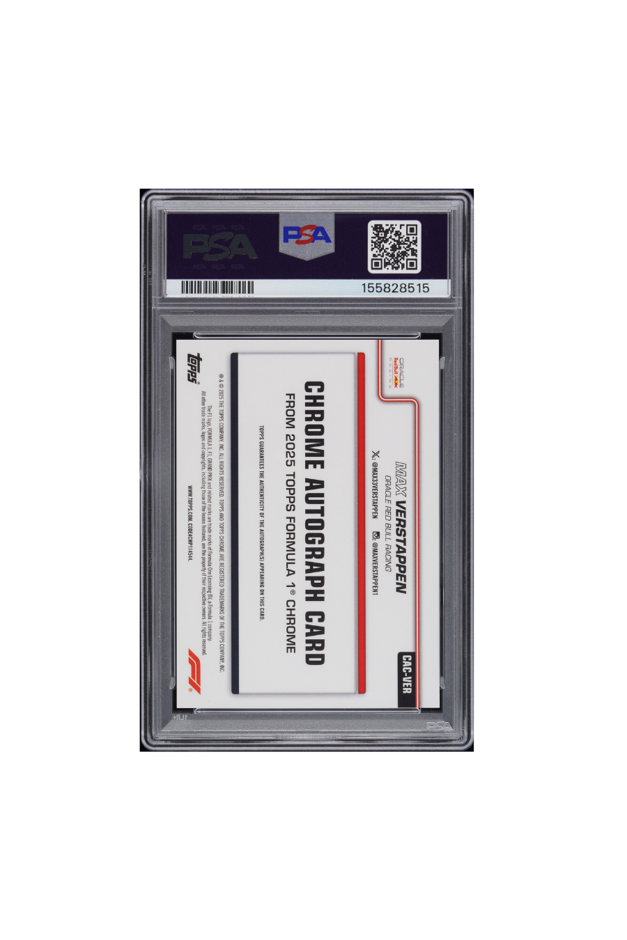 2025 Topps Chrome F1 Sapphire Max Verstappen Red Sapphire Auto #4/5 PSA 9