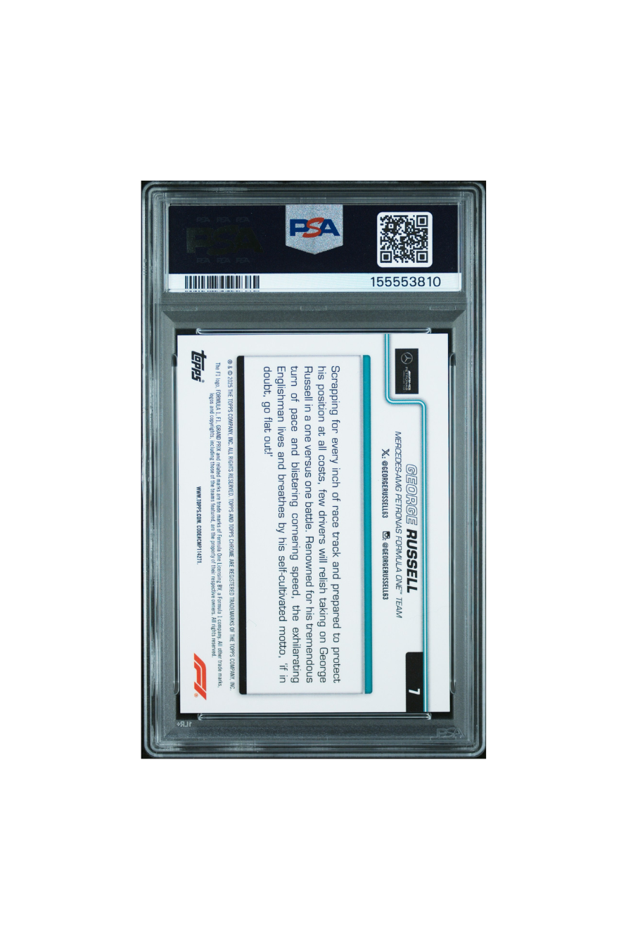 2025 Topps Chrome F1 Sapphire George Russell #2/5 PSA 9