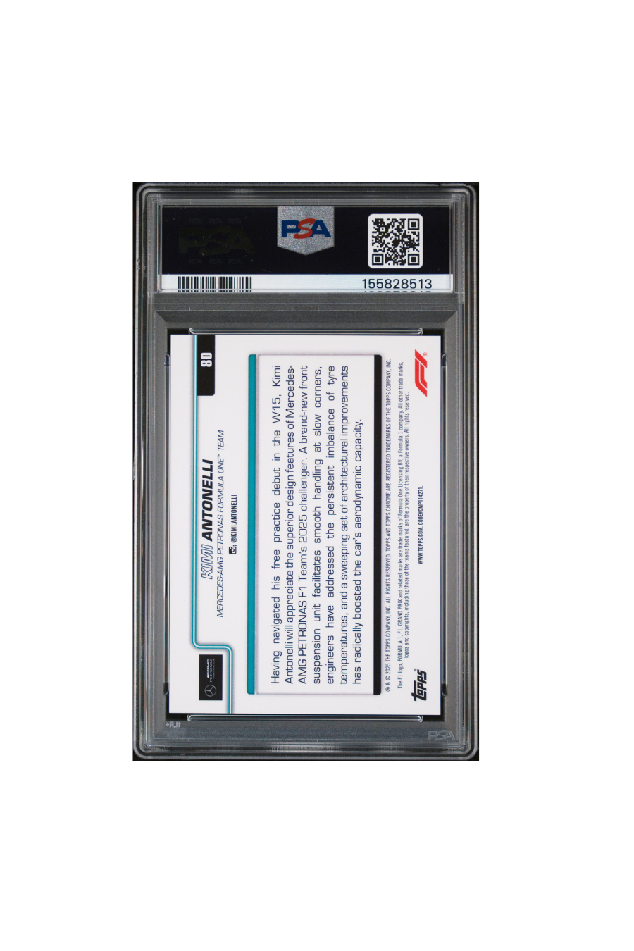 2025 Topps Chrome F1 Sapphire Kimi Antonelli Orange #10/25 PSA 9