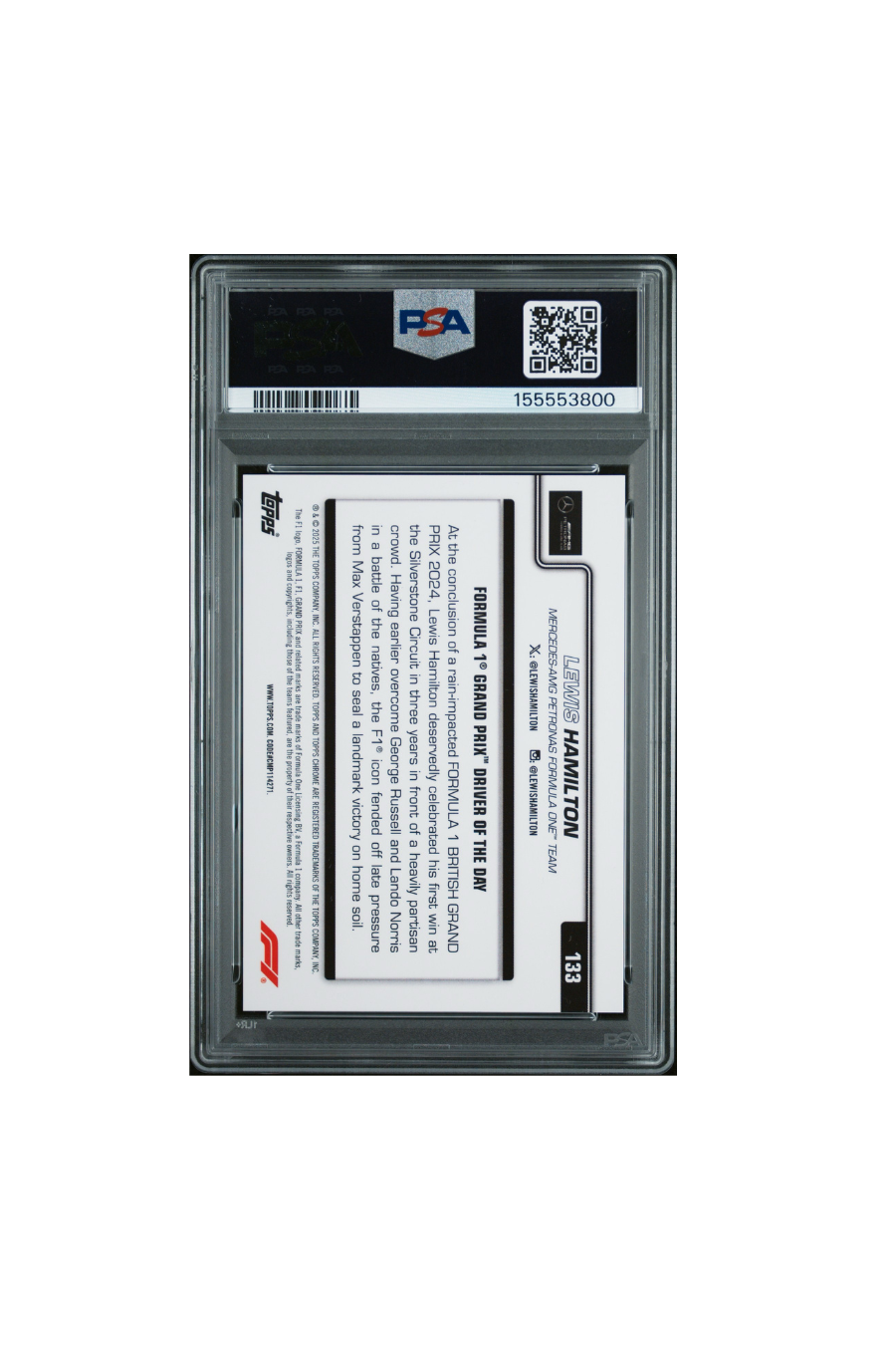 2025 Topps Chrome F1 Sapphire Lewis Hamilton Black #5/10 PSA 9