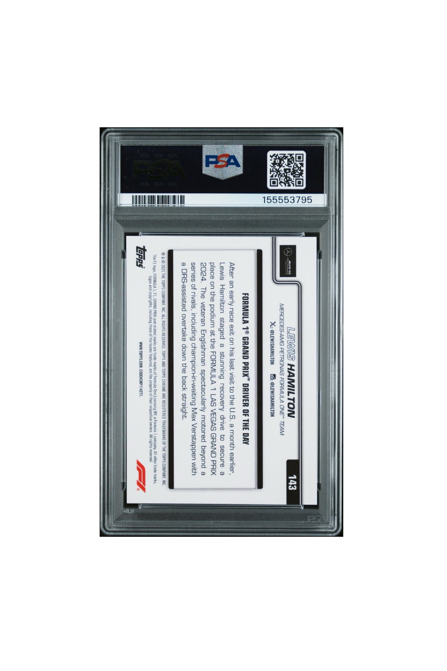 2025 Topps Chrome F1 Sapphire Lewis Hamilton Black #6/10 PSA 9