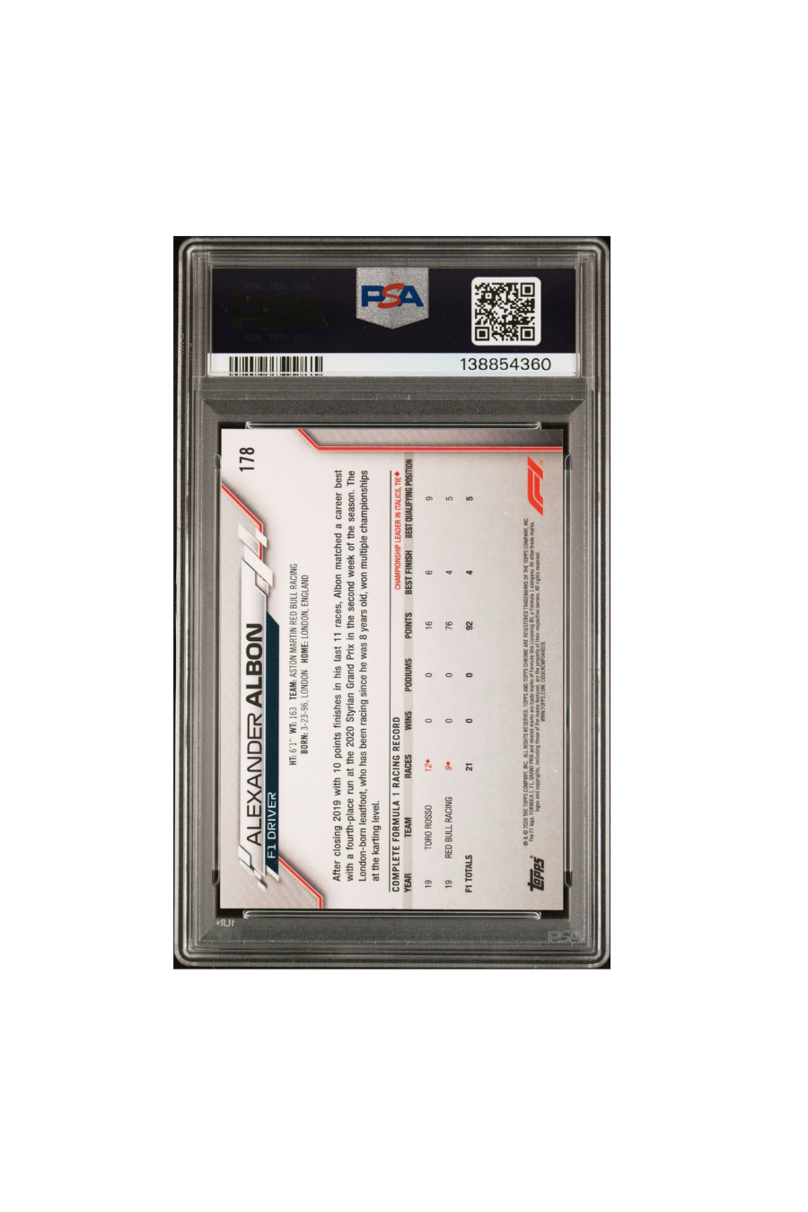 2020 Topps Chrome Alex Albon RC 70th SuperFractor