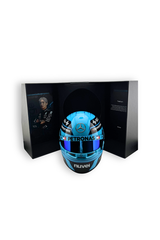 George Russell 2023 Mercedes-AMG Petronas 1:2 Scale Bell Helmet with collector’s display box.