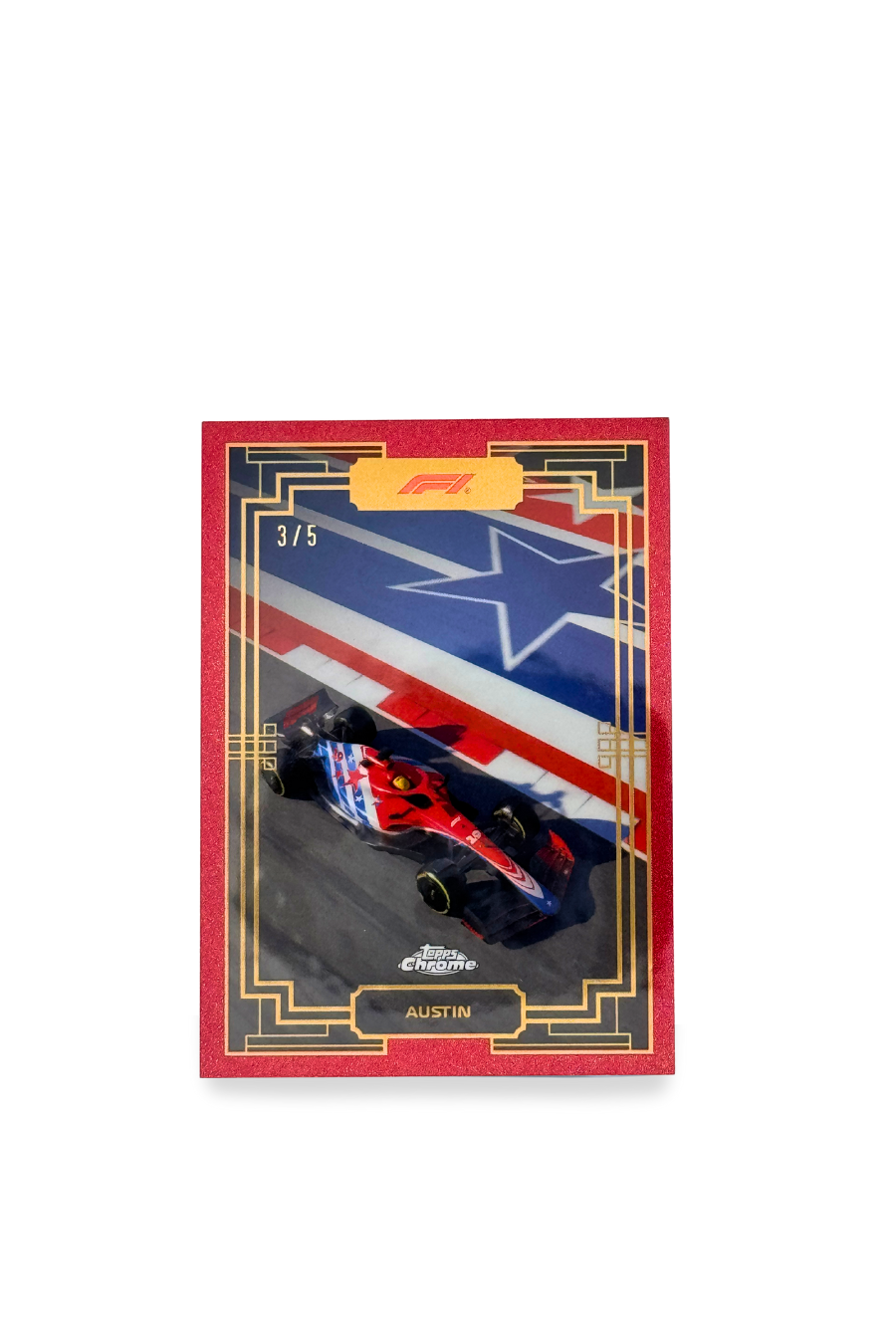 2023 Topps Chrome F1 Austin Art du Grand Prix Red Refractor insert parallel.