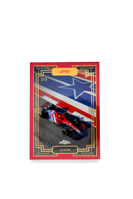2023 Topps Chrome F1 Austin Art du Grand Prix Red Refractor insert parallel.