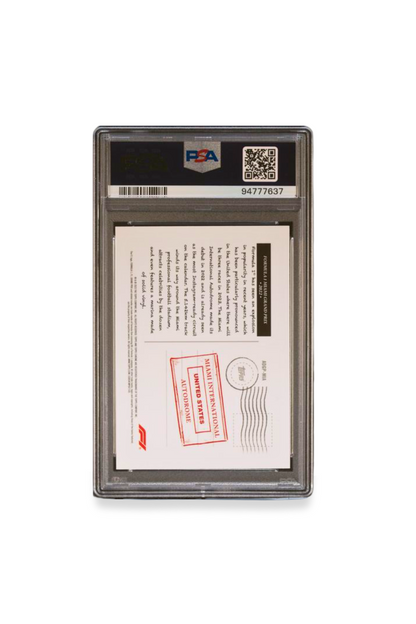 Back of 2023 Topps Chrome F1 Miami Grand Prix Art du Grand Prix #ADGPMIA PSA 9