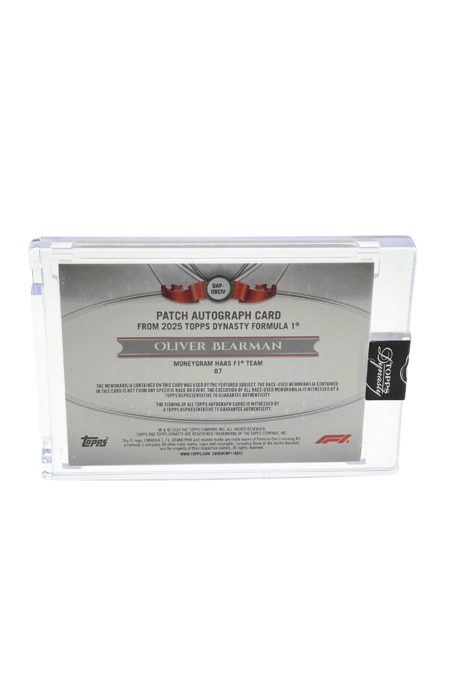 2025 Topps Dynasty Oliver Bearman Patch Auto #4/5