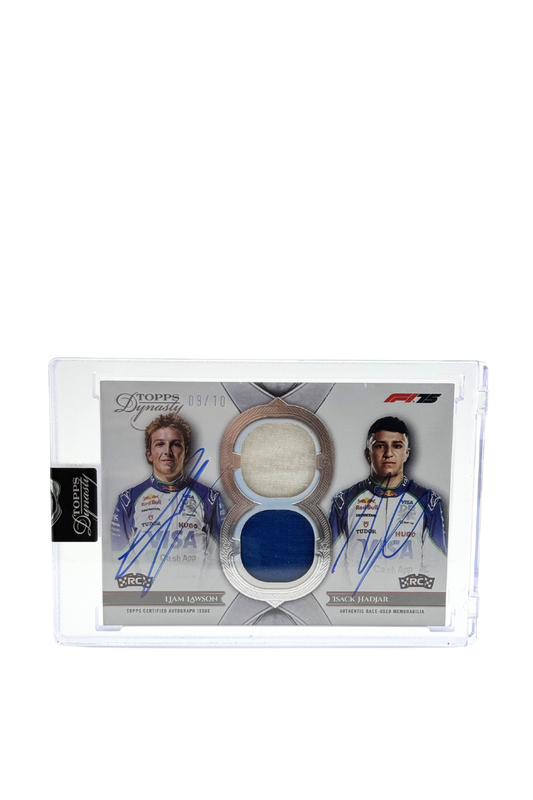 2025 Topps Dynasty Liam Lawson & Isack Hadjar Dual Rookie Patch Auto #9/10
