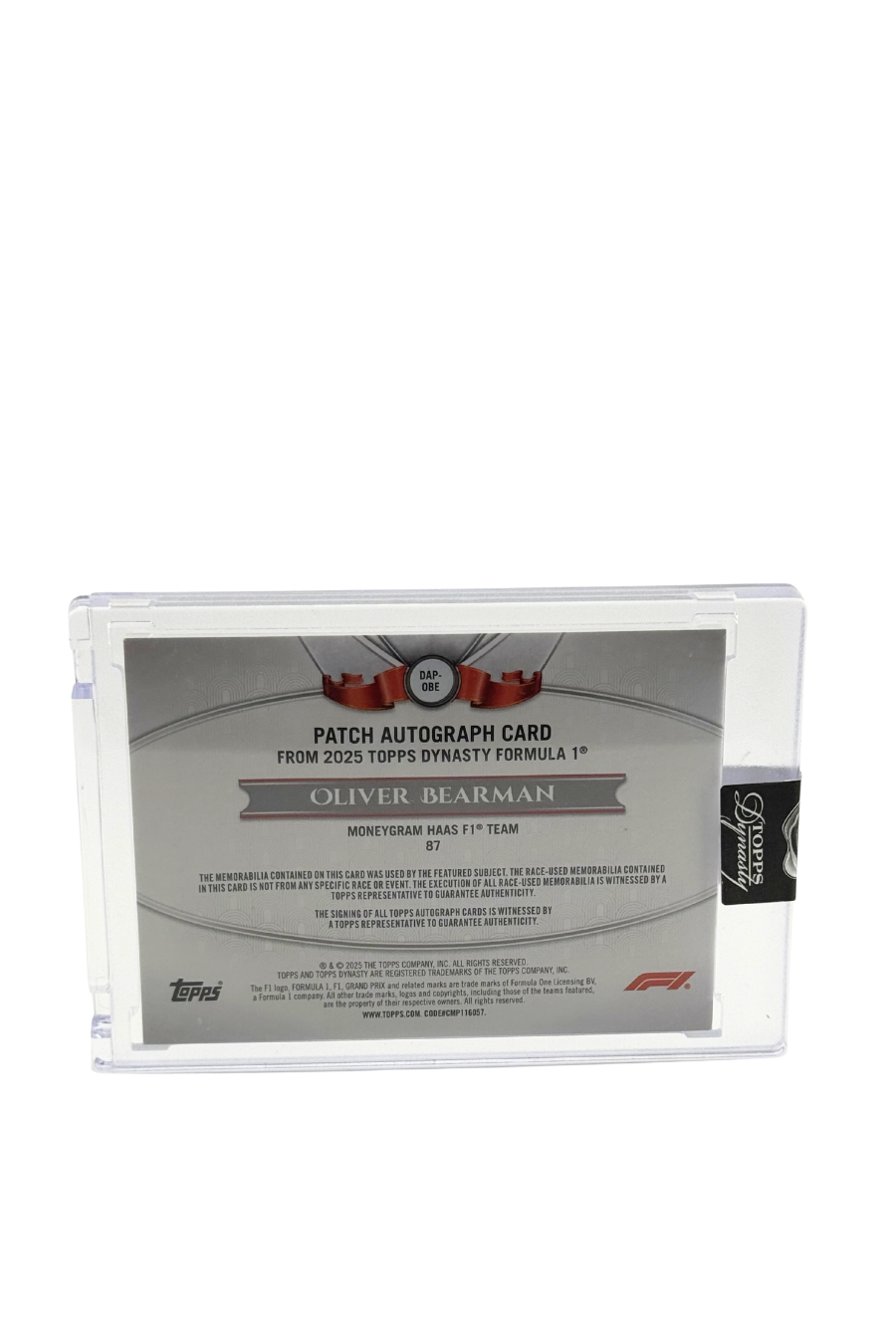 2025 Topps Dynasty Oliver Bearman Rookie Patch Auto #2/5