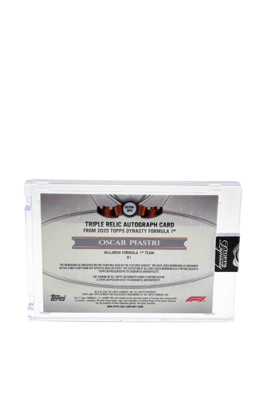 2025 Topps Dynasty Oscar Piastri Triple Patch Auto #1/5
