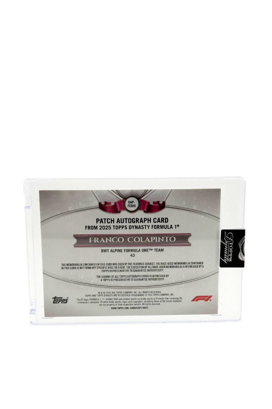 2025 Topps Dynasty Franco Colapinto Patch Auto #1/5