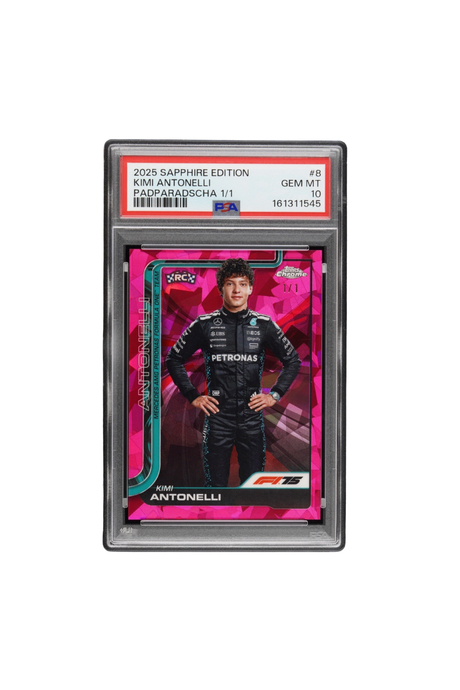 2025 Topps Chrome Sapphire Kimi Antonelli Padparadscha #1/1 PSA 10