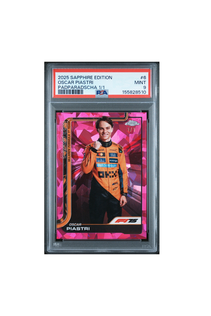 2025 Topps Chrome F1 Sapphire Oscar Piastri Padparadscha 1/1 PSA 9