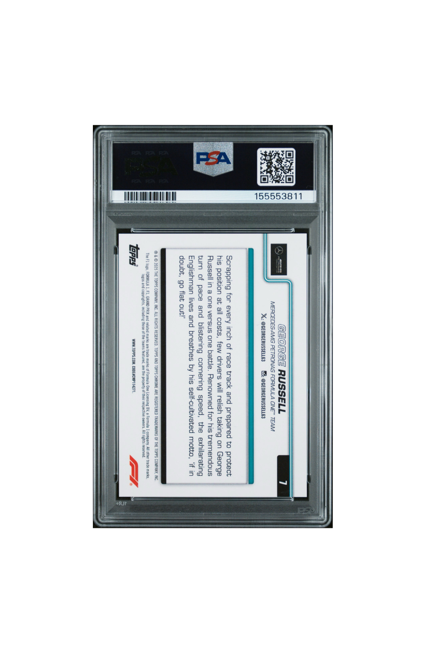 2025 Topps Chrome F1 Sapphire George Russell #3/5 PSA 10