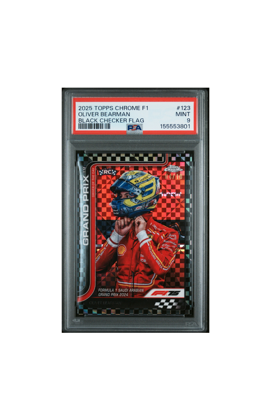 2025 Topps Chrome F1 Sapphire Oliver Bearman Black Checker #4/10 PSA 9