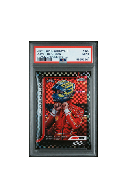 2025 Topps Chrome F1 Sapphire Oliver Bearman Black Checker #4/10 PSA 9