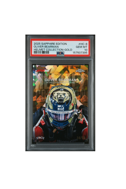 2025 Topps Chrome F1 Sapphire Oliver Bearman Gold Helmet Collection #20/50 PSA 10