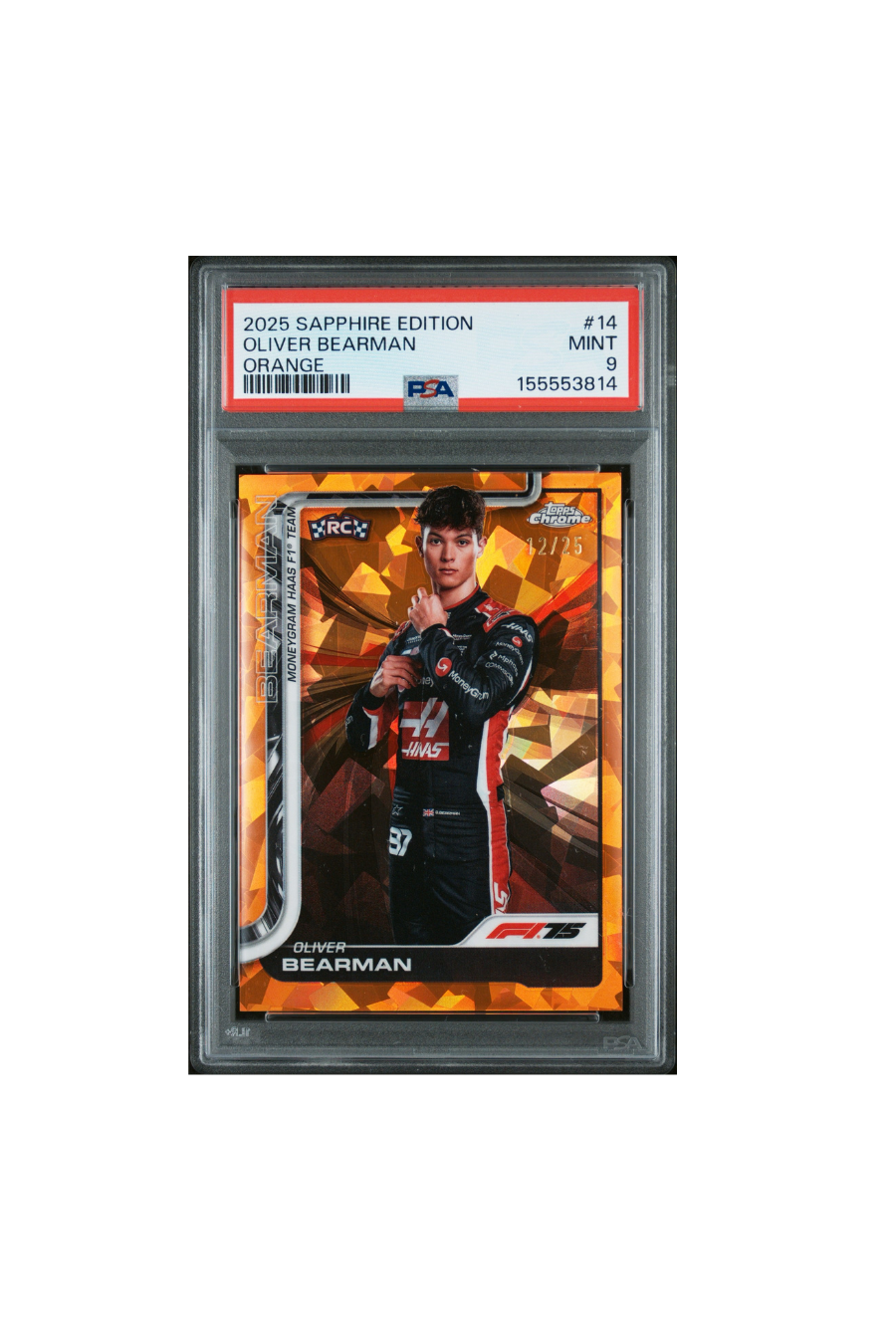 2025 Topps Chrome F1 Sapphire Oliver Bearman Orange #/25 PSA 9
