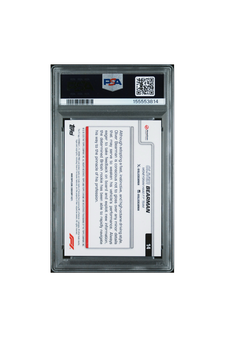 2025 Topps Chrome F1 Sapphire Oliver Bearman Orange #/25 PSA 9