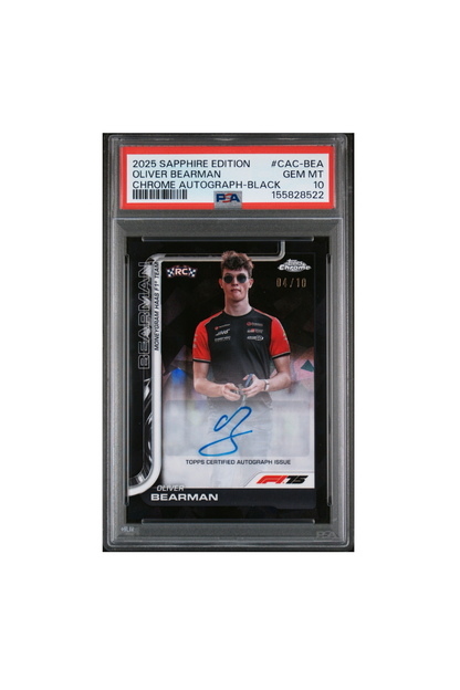 2025 Topps Chrome F1 Sapphire Oliver Bearman Black Auto #4/10 PSA 10