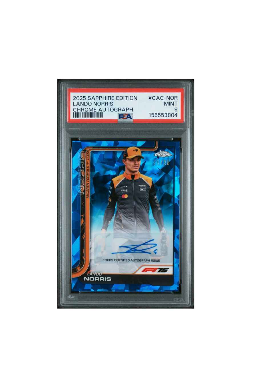2025 Topps Chrome F1 Sapphire Lando Norris Auto #25/26 PSA 9