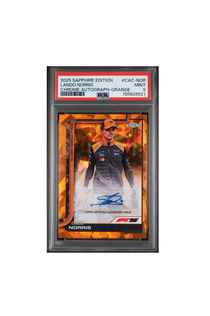 2025 Topps Chrome F1 Sapphire Lando Norris Orange Auto #11/25 PSA 9