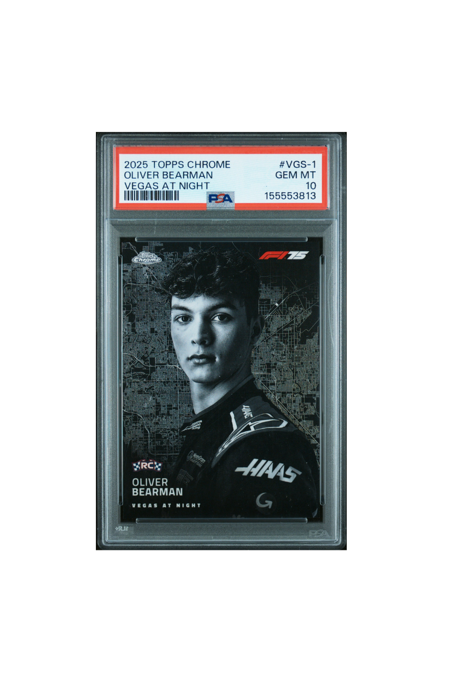 2025 Topps Chrome F1 Oliver Bearman Vegas At Night PSA 10