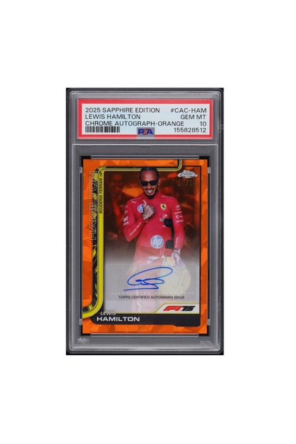 2025 Topps Chrome F1 Sapphire Lewis Hamilton Orange Sapphire Auto #6/25 PSA 10