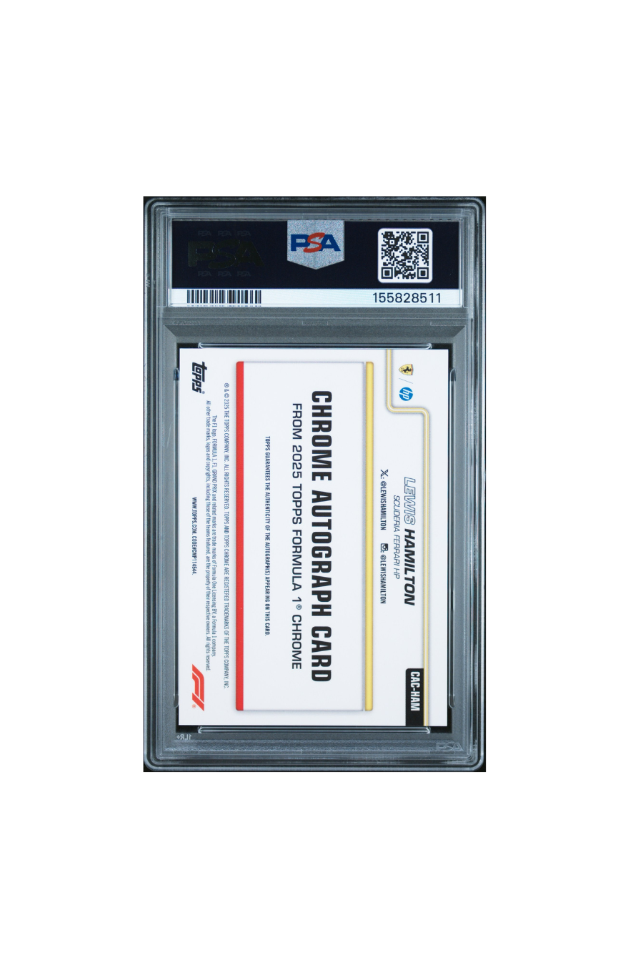2025 Topps Chrome F1 Sapphire Lewis Hamilton Orange Sapphire Auto #8/25 PSA 9