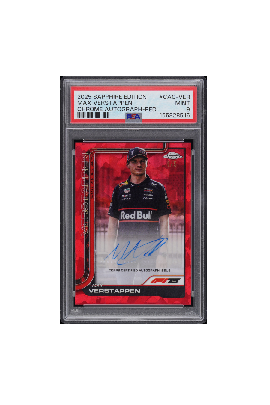 2025 Topps Chrome F1 Sapphire Max Verstappen Red Sapphire Auto #4/5 PSA 9