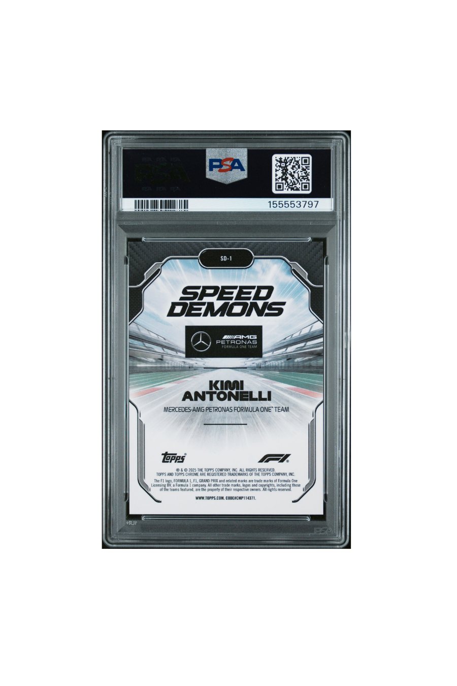 2025 Topps Chrome F1 Sapphire Kimi Antonelli Orange Speed Demon #5/25 PSA 9