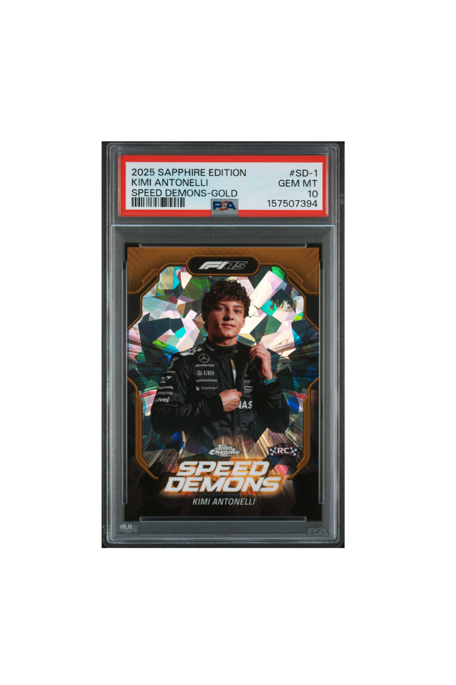 2025 Topps Chrome F1 Sapphire Kimi Antonelli Gold Speed Demon #24/50 PSA 10