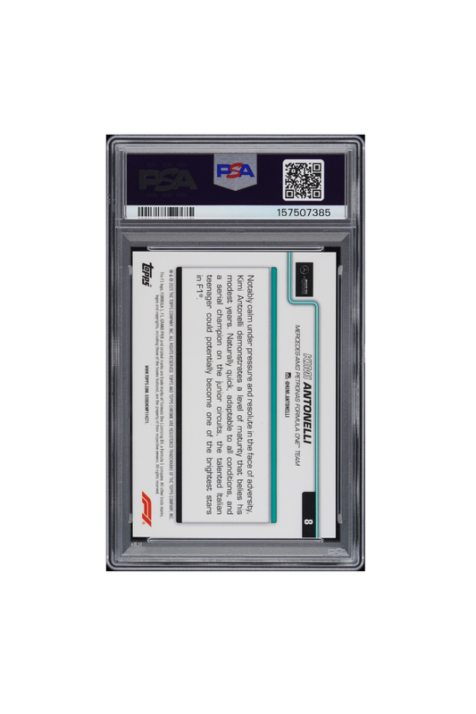 2025 Topps Chrome F1 Sapphire Kimi Antonelli Black & White #2/20 PSA 10