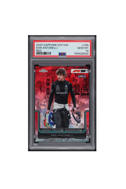 2025 Topps Chrome F1 Sapphire Kimi Antonelli Red On The Move #2/5 PSA 10