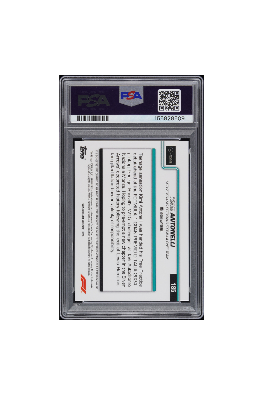 2025 Topps Chrome F1 Sapphire Kimi Antonelli Red On The Move #2/5 PSA 10