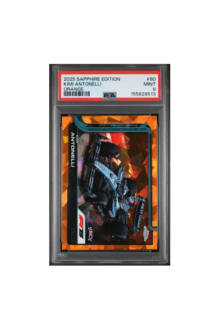 2025 Topps Chrome F1 Sapphire Kimi Antonelli Orange #10/25 PSA 9