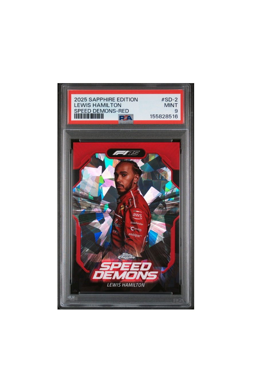2025 Topps Chrome F1 Sapphire Lewis Hamilton Red Speed Demon #1/5 PSA 9
