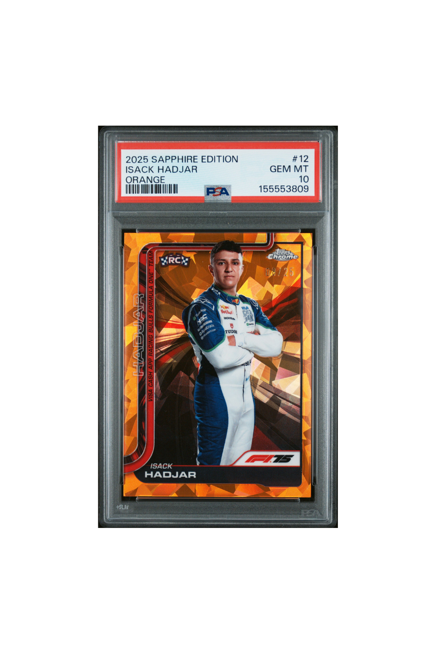 2025 Topps Chrome F1 Sapphire Isack Hadjar Orange #8/25 PSA 10