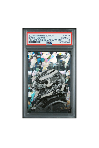 2025 Topps Chrome F1 Sapphire Isack Hadjar Black & White Helmet Collection #2/15 PSA 10