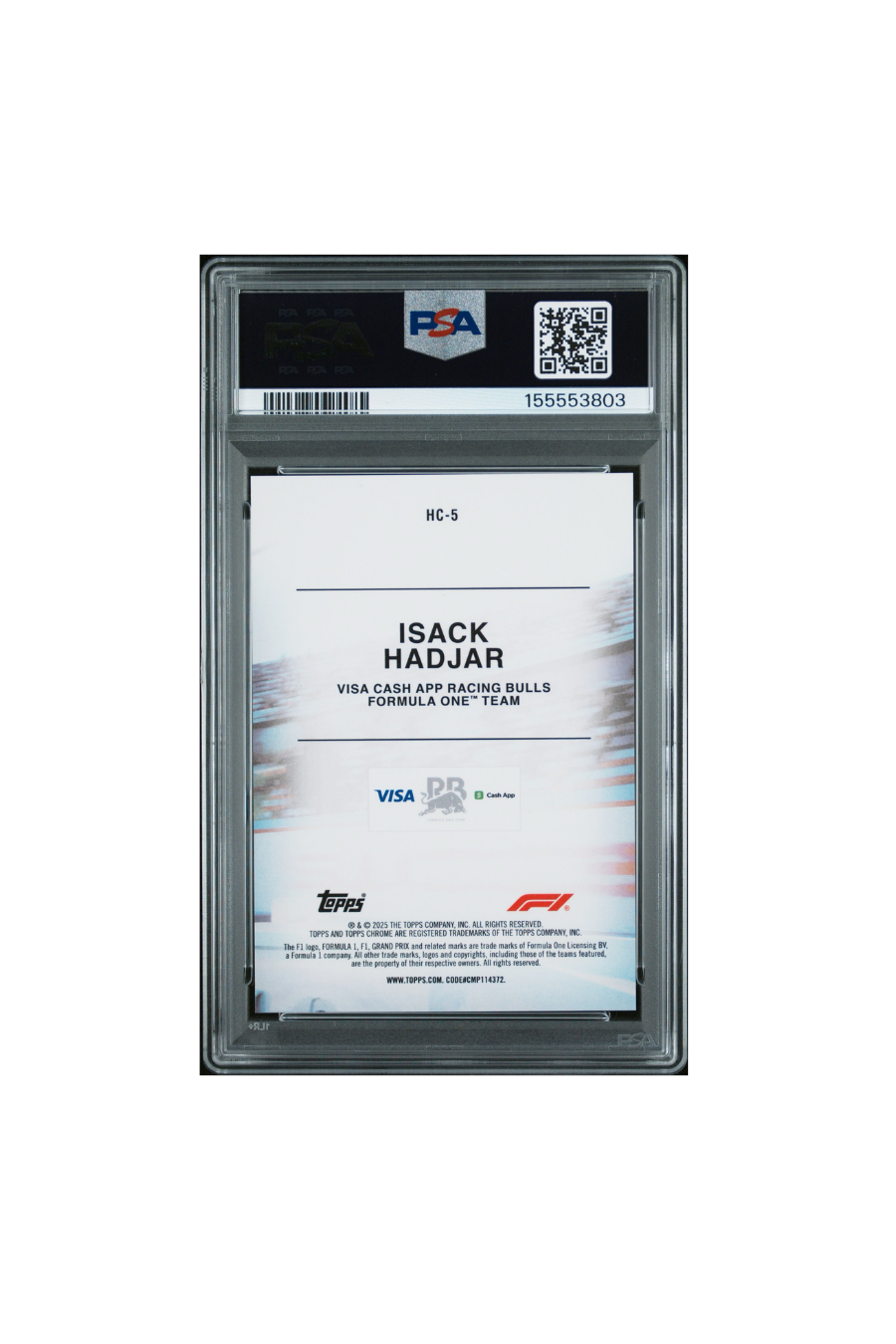 2025 Topps Chrome F1 Sapphire Isack Hadjar Black & White Helmet Collection #2/15 PSA 10